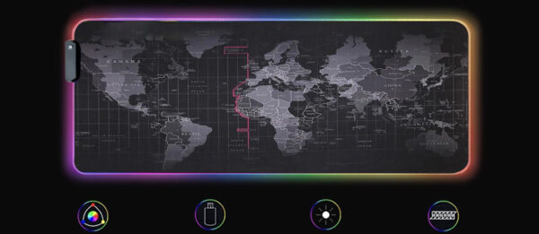 Светеща компютърна подложка с RGB осветление - World Map - Image 5